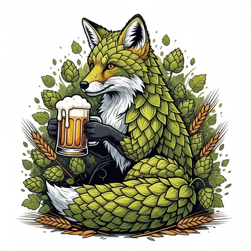 Craft Beer Label Design with Hops Fox Illustration