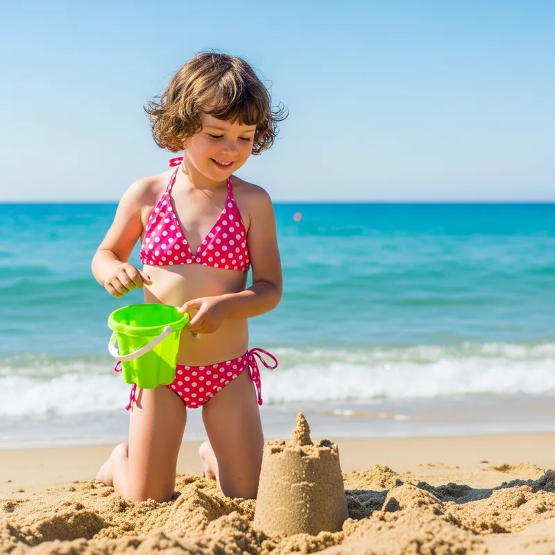 Little Girl in Bikini Enjoying Beach Fun