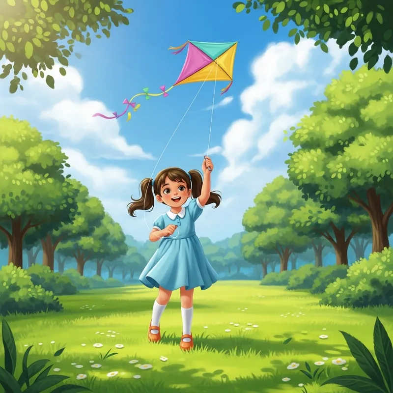 Happy Girl Flying Kite in Pretty Park | Website Name
