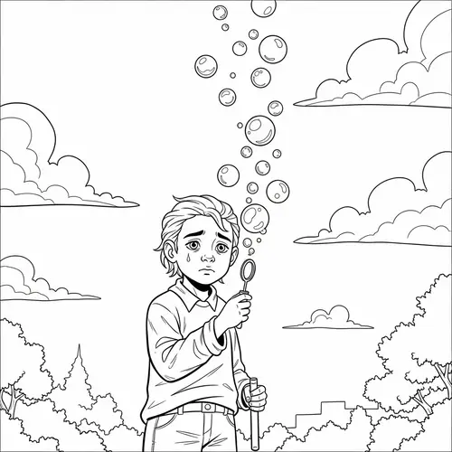 Gender-Diverse Child Blowing Soap Bubbles | Comic Book Style