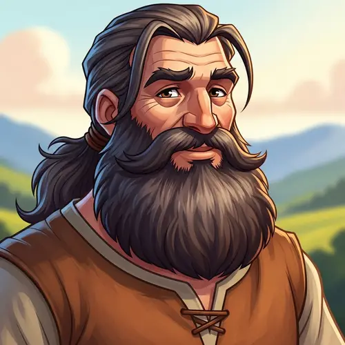 Colorful Cartoon Man with Grey and Brown Beard and Hair