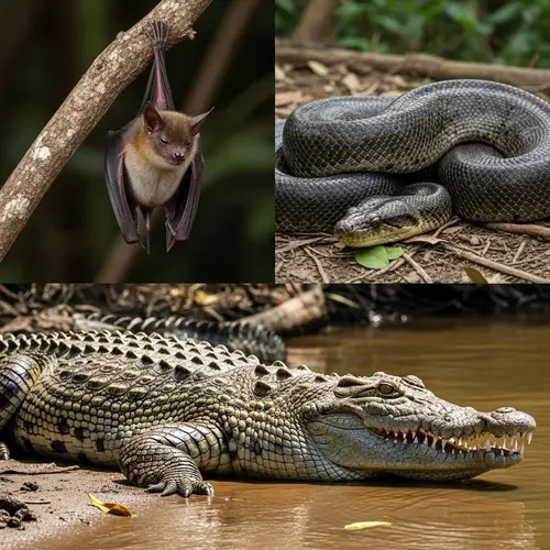 Crocodile, Anaconda, and Bat - Nature's Trio in the Wild