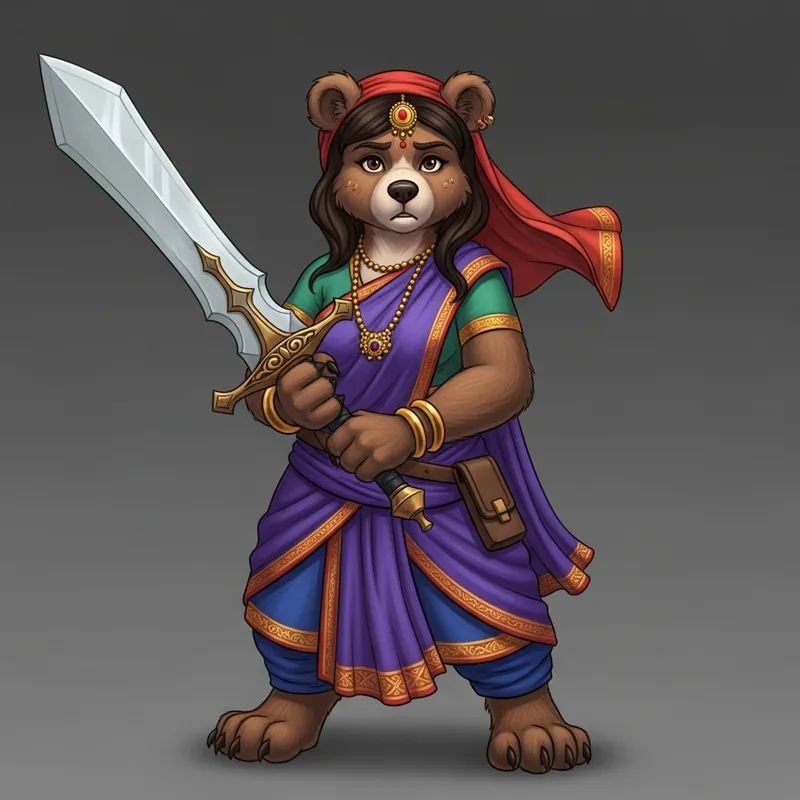South Asian Bear Girl with Decorated Sword