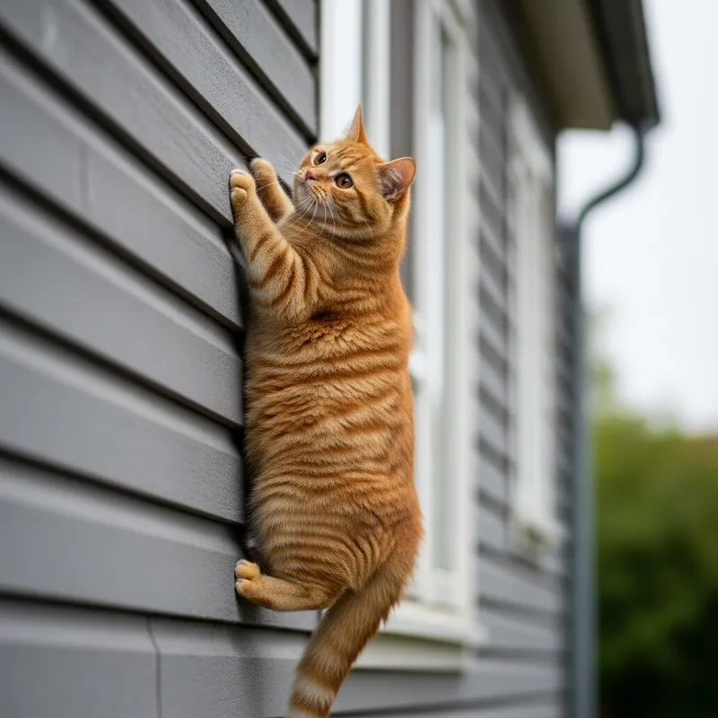Captivating Spider-like Ginger Cat Climbing Wall | Realistic Photorealism