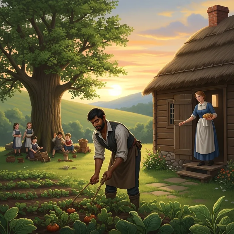 My Story from a Humble Beginning - A Serene 1800s Rural Landscape at Sunset