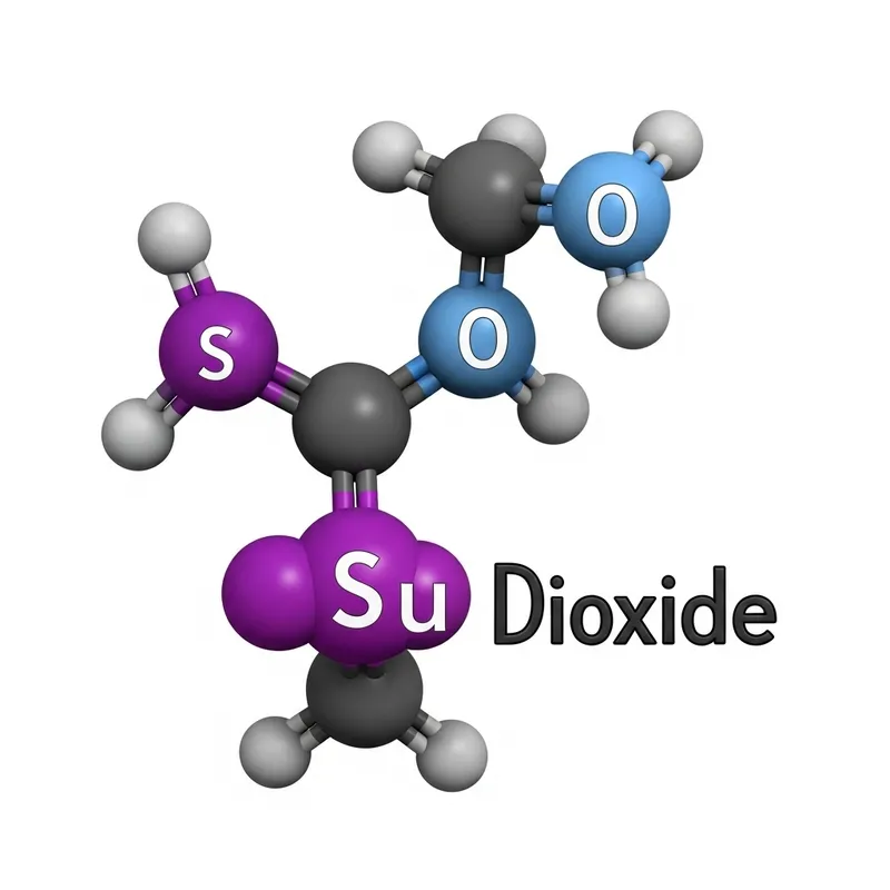 Sulfur Dioxide Molecular Structure: Color-Coded Illustration Sulfur Dioxide Molecular Structure: Color-Coded Illustration