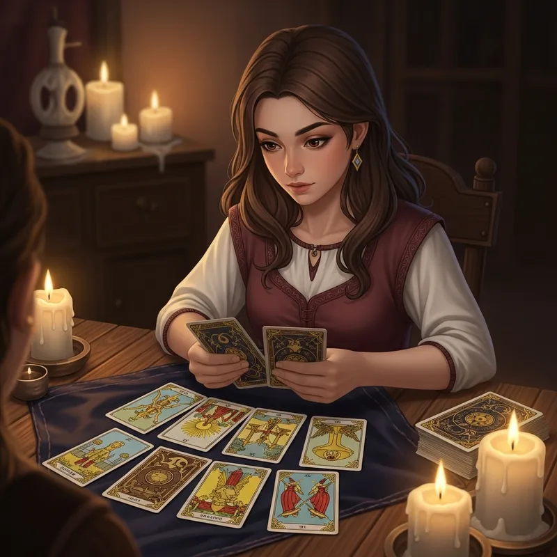 Girl with Brown Hair and Eyes Reading Tarot Cards Girl with Brown Hair and Eyes Reading Tarot Cards