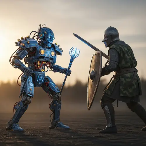 Epic Battle between Autonomous Robot and Medieval Knight