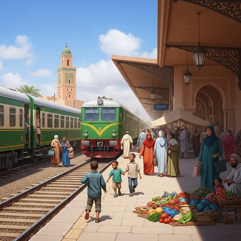 Moroccan Trains: Captivating Scene at Sunlit Station