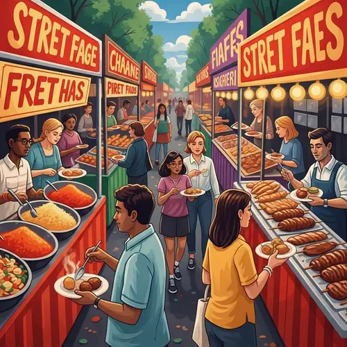 Global Street Food Delights | Lively Street Fair Scene