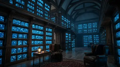 Stunning Victorian Library with Bioluminescent Jellyfish