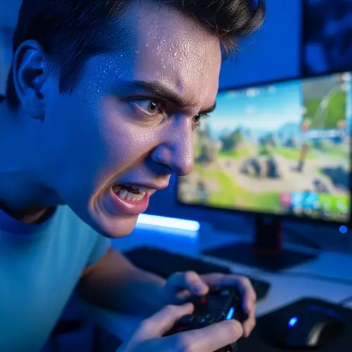 Intensely Sweating Gamer Playing Fortnite | Gaming Setup Image