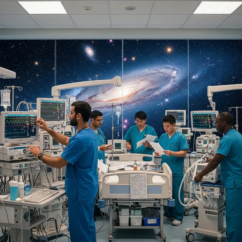 Middle-Eastern Medical Engineer in Government Hospital | Diverse Staff & Space View