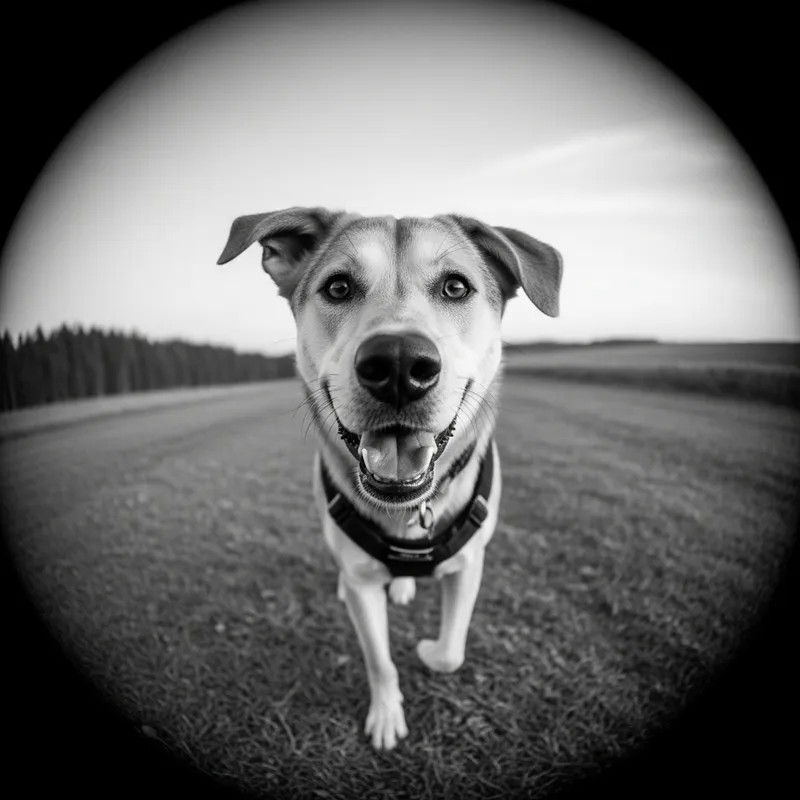 Energetic Nature-Inspired Dog Portrait in Monochrome