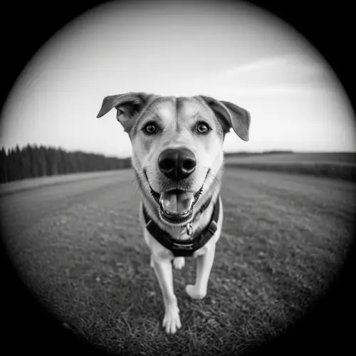 Playful Expression: Loyal Dog Captured in Monochrome