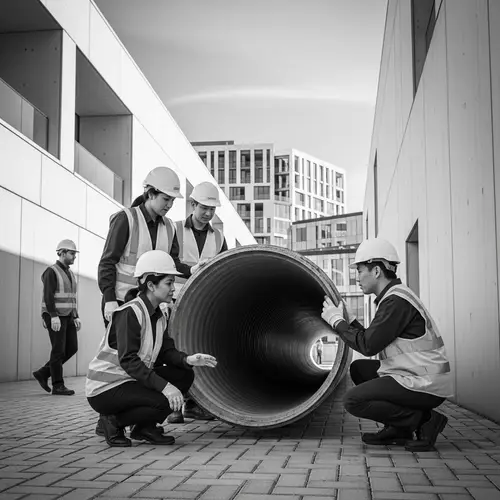 Urban Engineering Team Inspecting Steel Drainage Pipe
