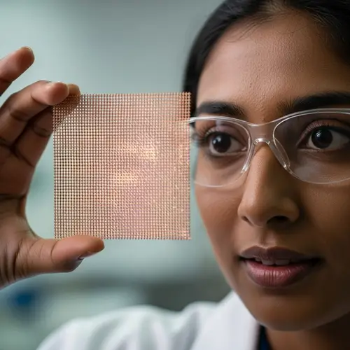 Female Scientist with Copper Micro-Extended Mesh - Laboratory Close-Up