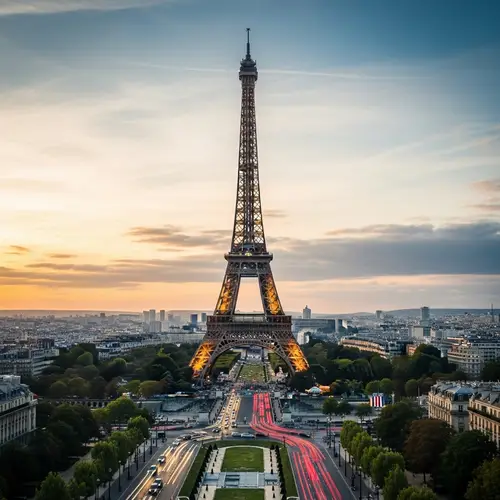 Eiffel Tower in Paris at Sunset - Cityscape View