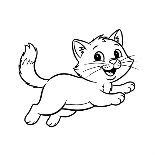 Playful Cat Coloring Image: Simple Cartoon Style for Kids