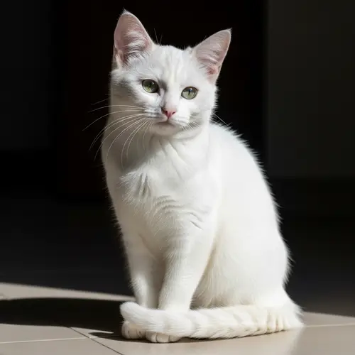 Adorable White-Furred Feline - Domestic Cat Traits | Green-Eyed Cat