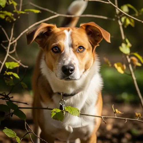 Russet and White Mixed Breed Dog Gazing in Sunlight