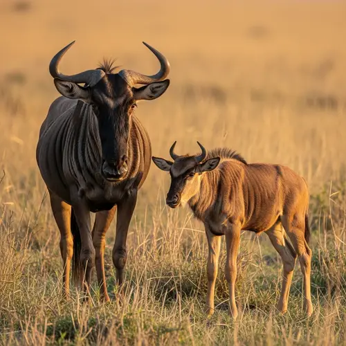 Majestic Wildebeest Family in African Savannah