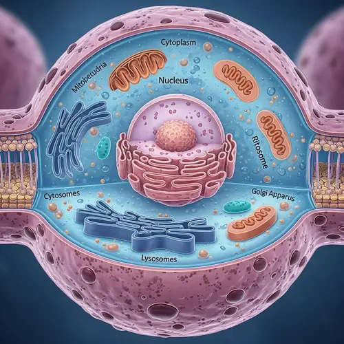 Detailed Illustration of an Animal Cell with Nucleus and Organelles