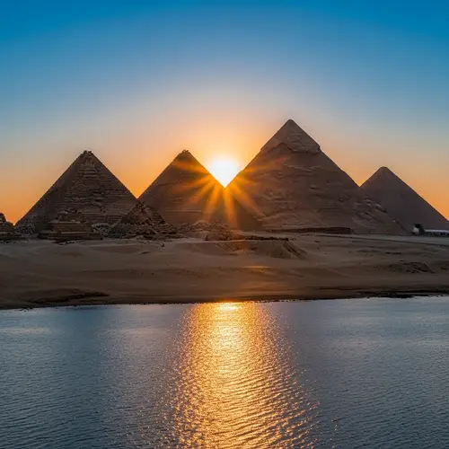 Ancient Pyramids at Sunset: Majestic Beauty Against the Horizon