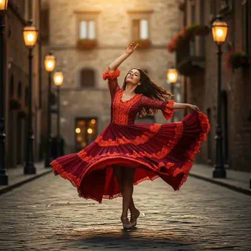 Graceful Italian Woman Dancing in Vibrant Dress