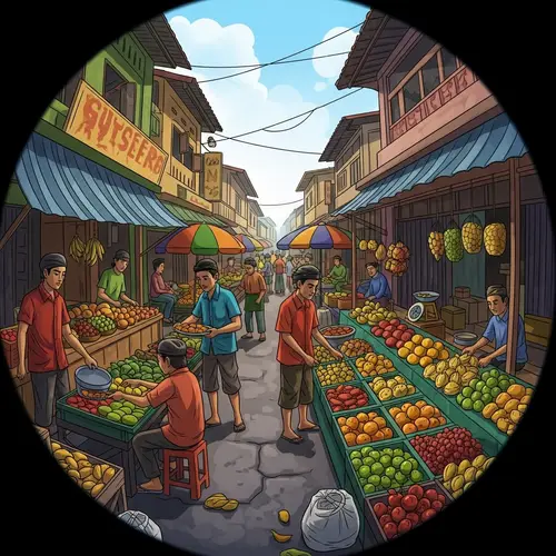 Vibrant Street Market Scene in Nusantra | Local Life Richness