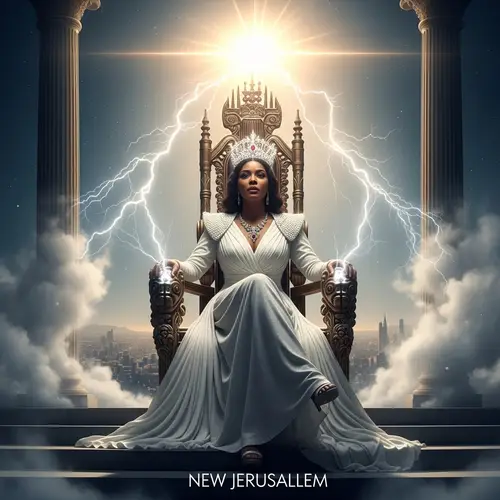Woman Judging from Throne in New Jerusalem | White Gown & Crown