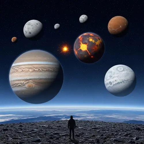 Earth with 6 Moons: Ganymede, Io, Europa, Titan