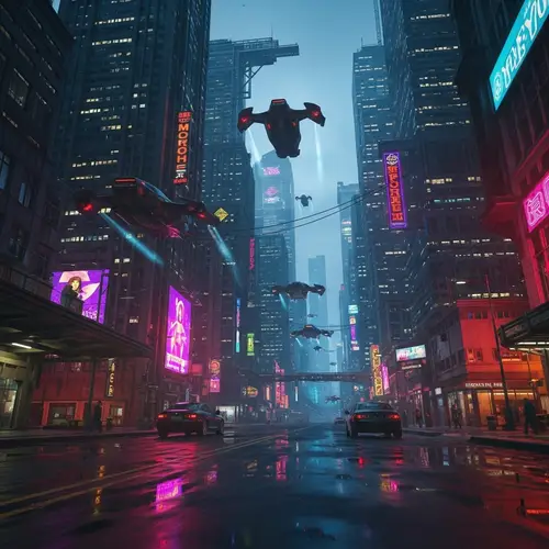 Bustling Metropolis at Dusk - Cyberpunk Cityscape with Neon Lights