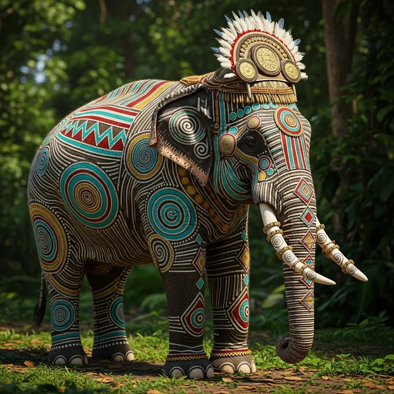 Elephant with Linear Patterns and Shapes