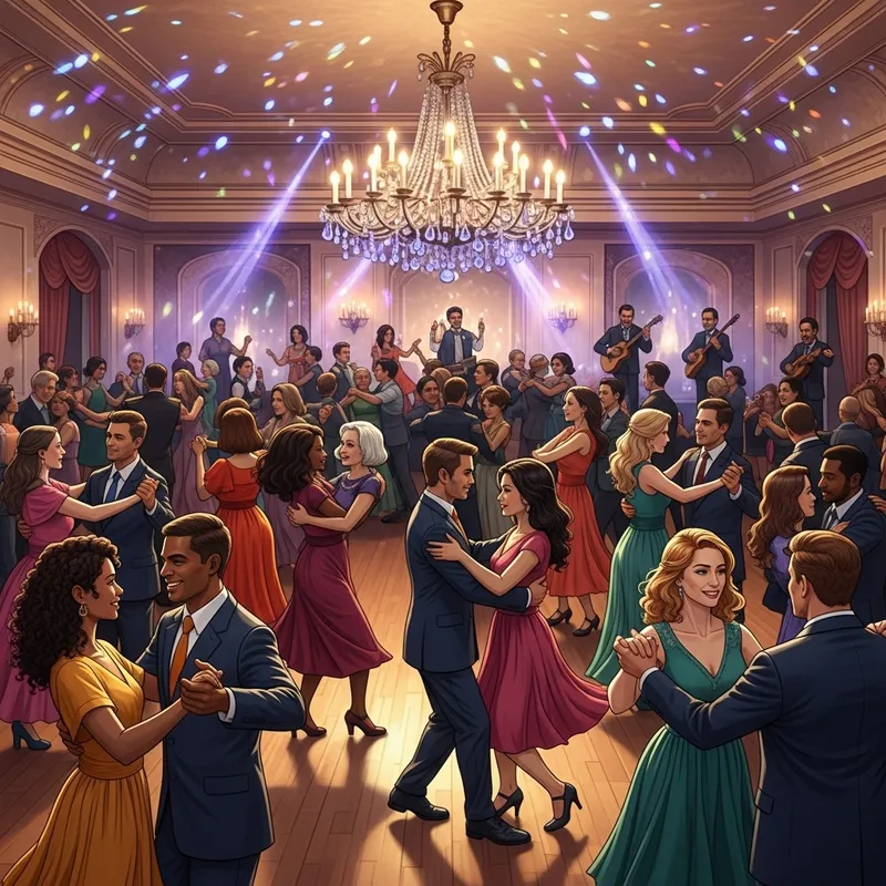 Energetic Ballroom - Diverse Couples Dancing to Baile Beats