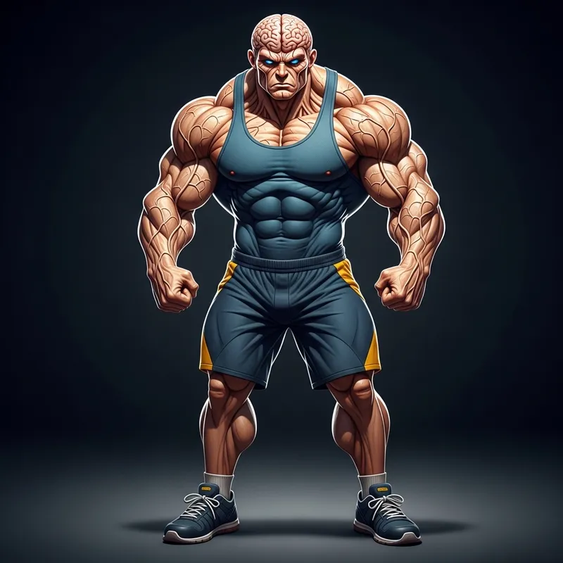 Realistic Muscular Gym Character with Vein-Adorned Head