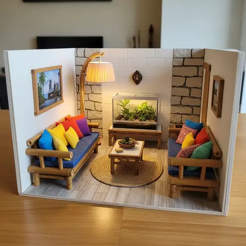 Chic Bamboo Living Room Model with Terrarium
