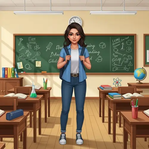 Beautiful Indian Teen Girl in Classroom Illustration