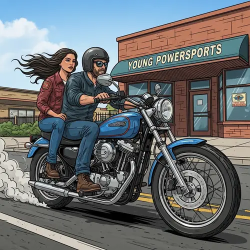 Dynamic Retro Graffiti Artwork: American Man & Woman Riding Motorcycle in Layton