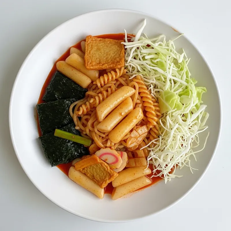 Realistic Dduk Bok Ki Recipe with Rice Cake, Fish Cake, and Noodle Pasta