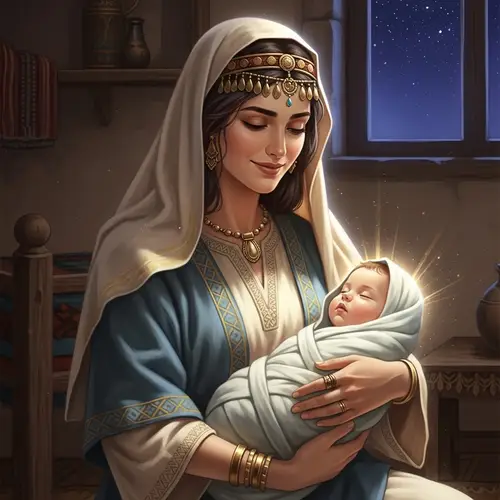 Serene Holy Mother and Baby in Ancient Middle-Eastern Setting