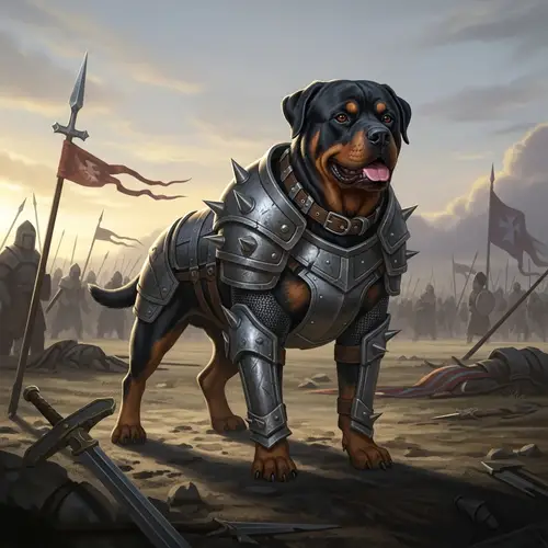 Fierce Rottweiler in Spiked Armor - Battlefield Guardian