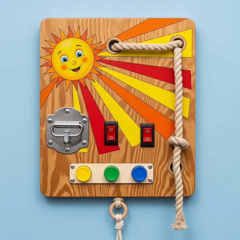 Wooden Busy Board Toy with Cartoon Character | Interactive Features
