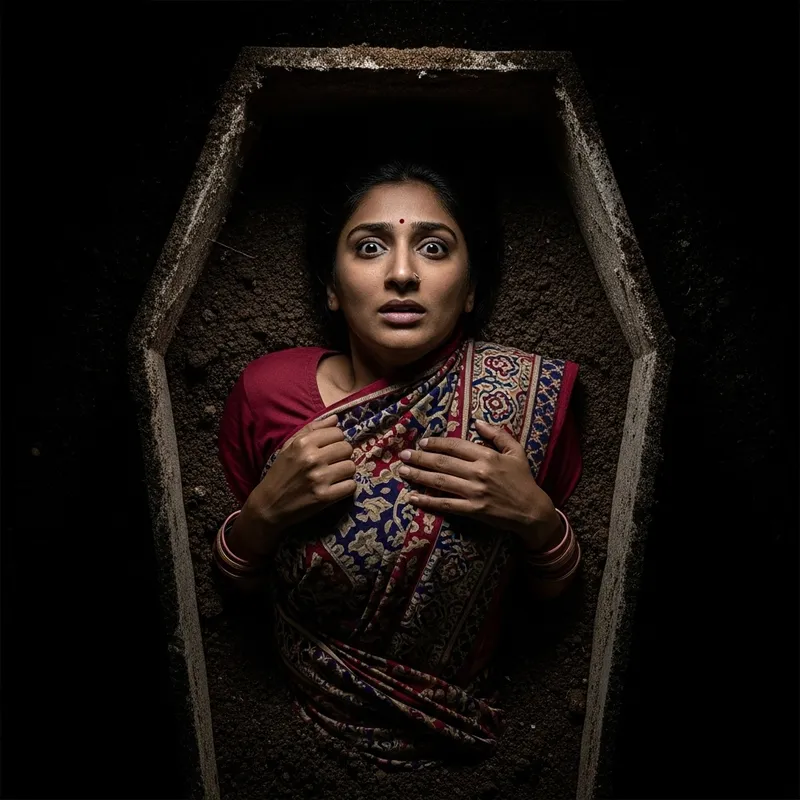 Eerie Awakening: A Chilling Coffin Scene