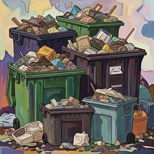 Abstract Art Style Illustration of Vibrant Waste Containers