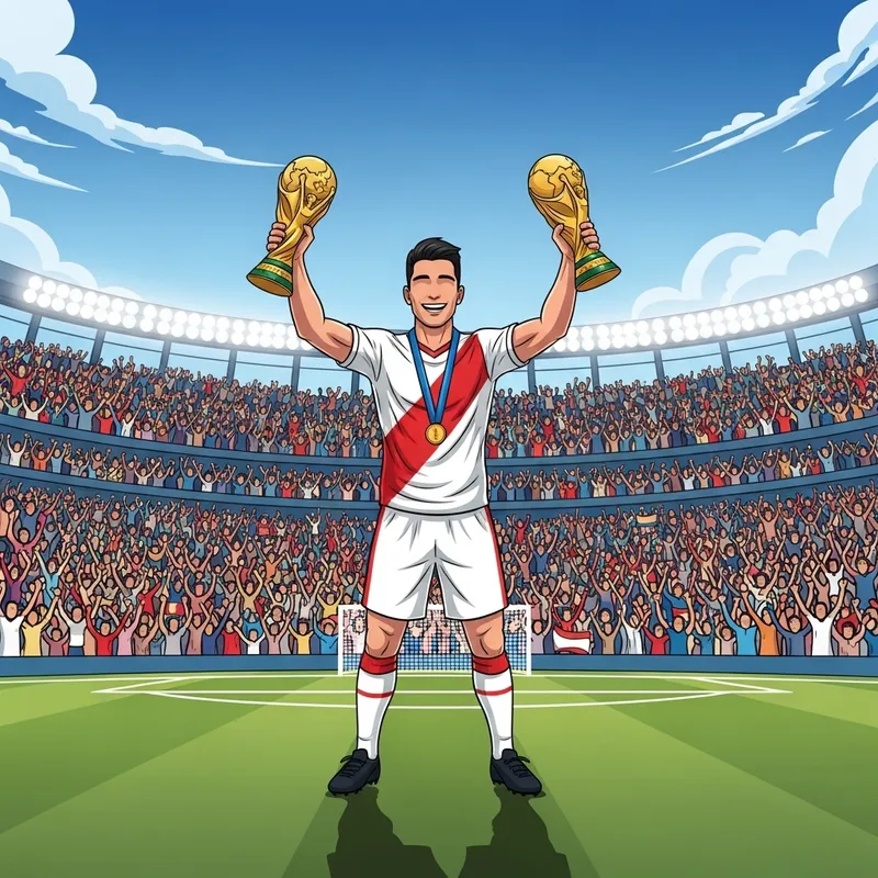 Messi Holding Two World Cup Trophies