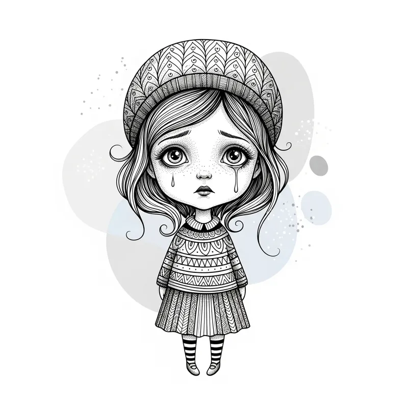 Scandi Style Illustration: Tiny Girl, Melancholy, Fear, Magic Scandi Style Illustration: Tiny Girl, Melancholy, Fear, Magic