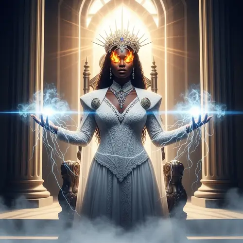 Celestial Throne Room: Black Woman in Luminescent Crown