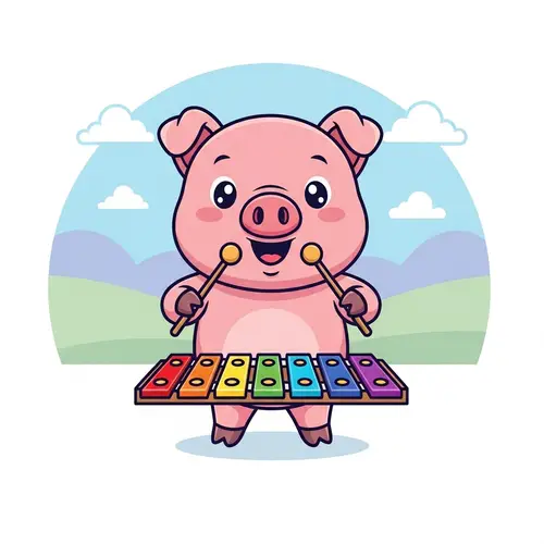 Joyful Pink Piglet Playing Multicolored Xylophone
