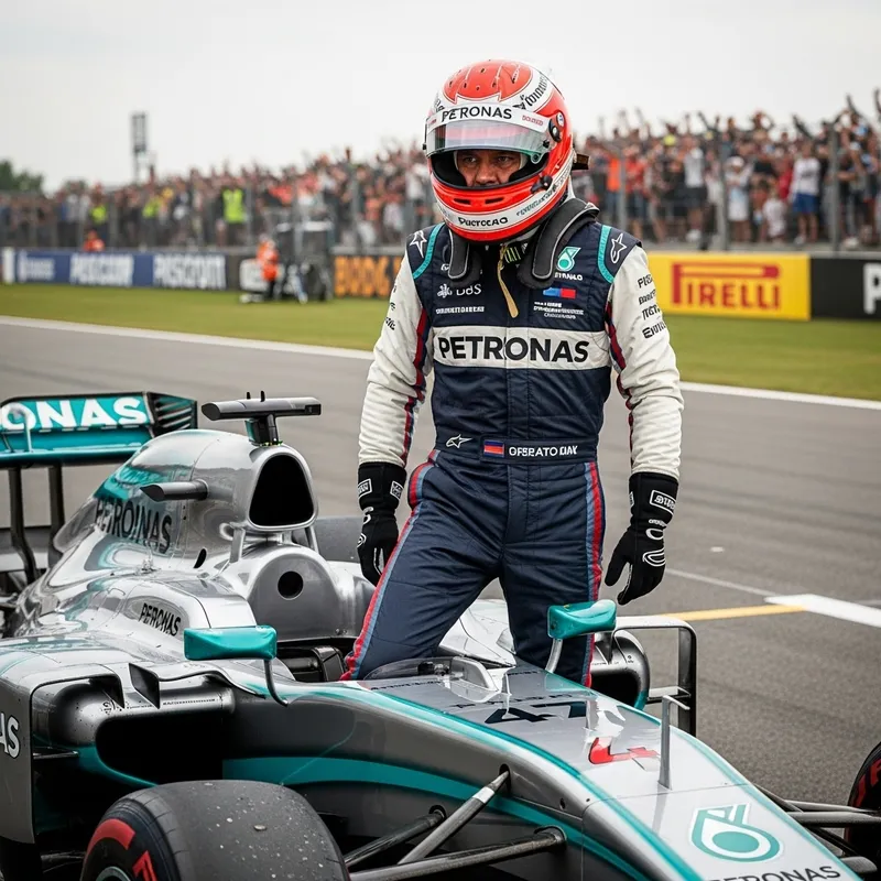 Caucasian Male Politician in F1 Suit: Racing Moment